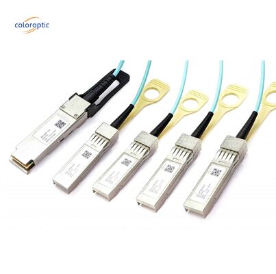 インフィニバンドとイーサネットアクティブ光学ケーブル 100G QSFP28 4xSFP28 AOCへの突破